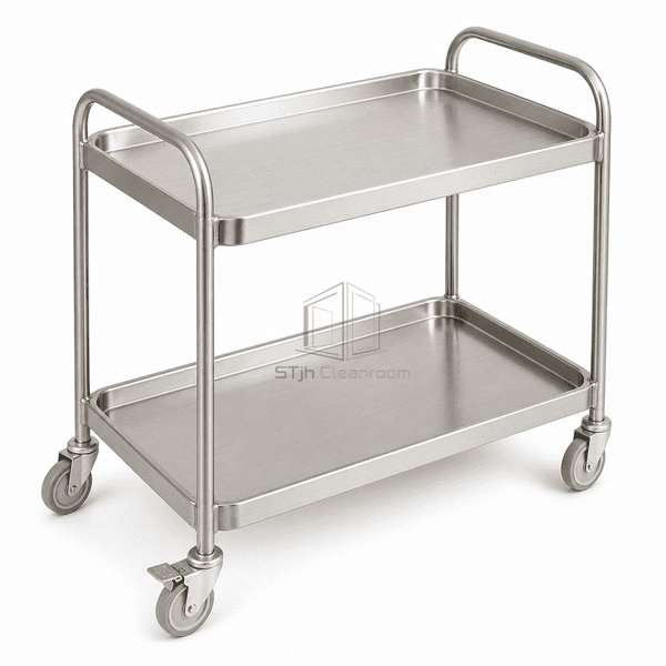 Cleanroom carts and material handling represented by a cleanroom trolley