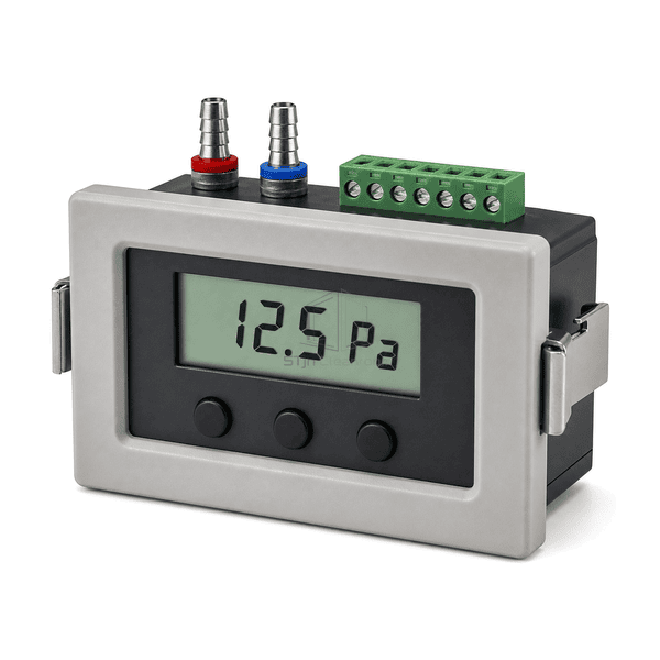 Cleanroom monitoring and control systems represented by a pressure gauge