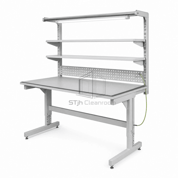 Side cutaway of dissipative worktop and bonded metal frame