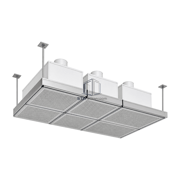 Complete modular laminar flow ceiling array in three-quarter view