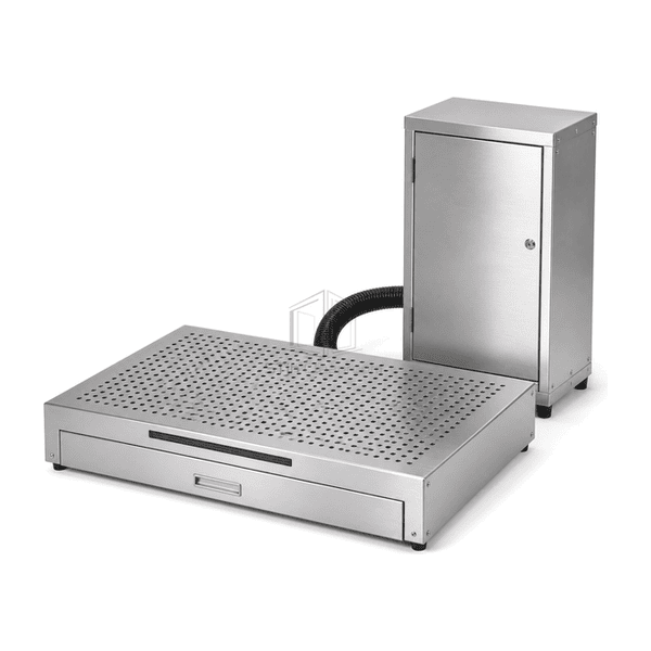 Low-Profile Adhesive Sole Cleaner with Remote Extraction Cabinet