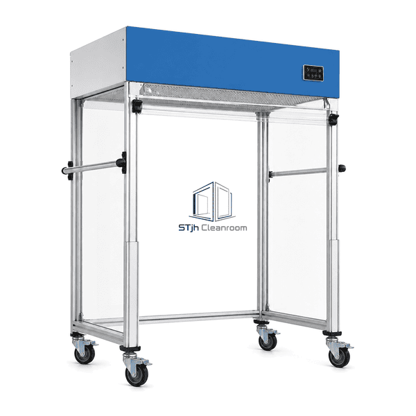 Complete mobile laminar flow hood on lockable cleanroom casters