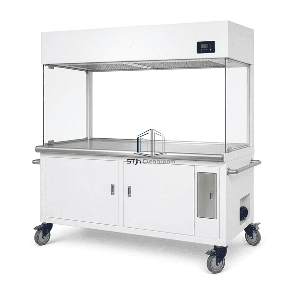 Complete mobile laminar flow workstation with stainless worktop