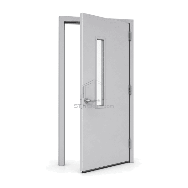 Cleanroom doors windows and interlocks represented by a steel cleanroom door