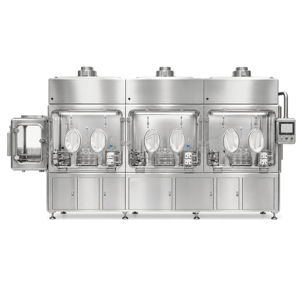 Wide three-workstation sterility test isolator with integrated membrane-filtration pumps
