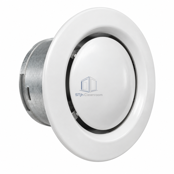 STJH-ADJUSTABLE-DISC-AIR-VALVE-DN100 white-background main view of small white exhaust disc and annular opening