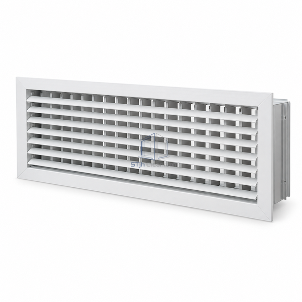 STJH-ADJUSTABLE-LOUVER-AIR-GRILLE-600X300-DD white-background main view showing white front louvers and perpendicular rear bank