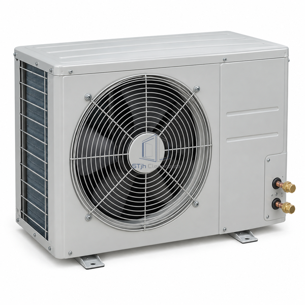 STjh 4.3 kW air-cooled condensing unit with a small single-fan enclosure on white.