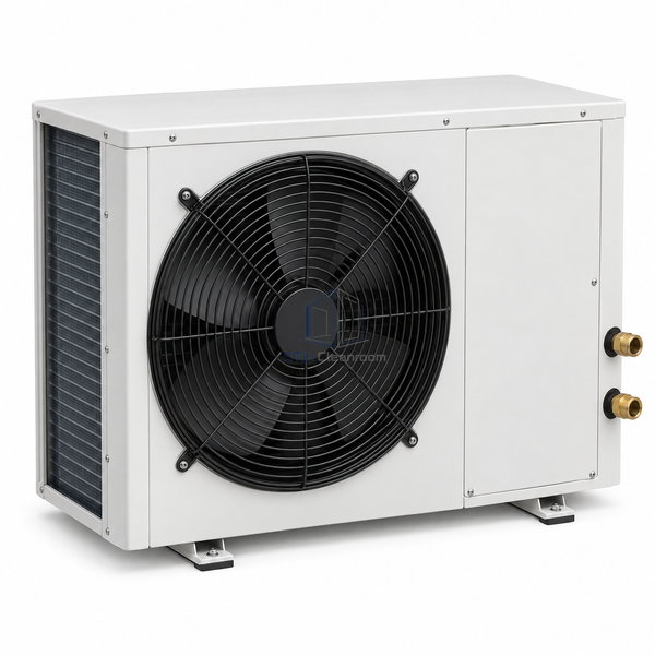 STjh 20 kW air-to-water heat pump with a compact outdoor cabinet and paired water connections on white.