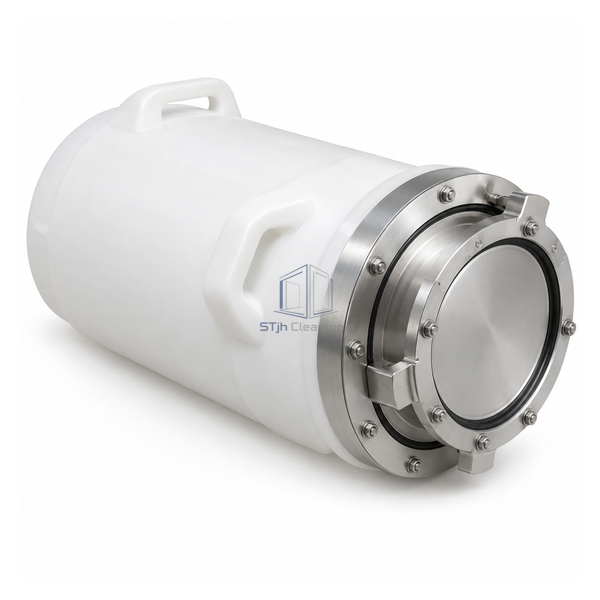 STjh 270 mm alpha-beta transfer system with a polyethylene container