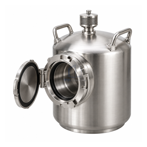 STjh 350 mm alpha-beta transfer system with a stainless container