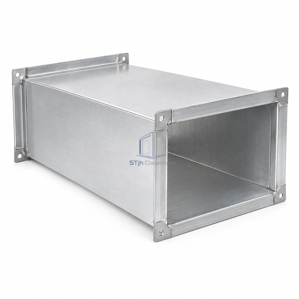 STJH-ALUMINUM-AIR-DUCT-300X200-T08 white-background main image of compact aluminum duct with folded seam and end flange