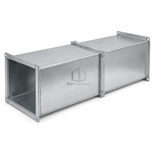 STJH-ALUMINUM-AIR-DUCT-900X450-T13 white-background main view of large aluminum trunk with reinforcement and flanged ends