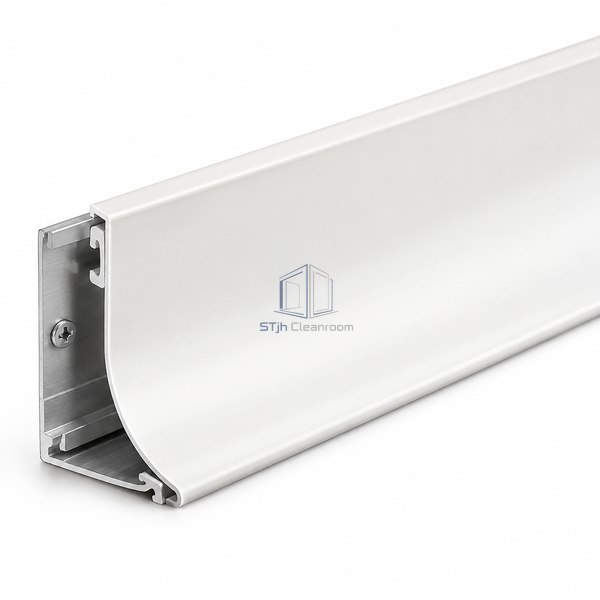 STJH 40 mm white aluminum cove profile with matching concealed mounting component shown complete on white