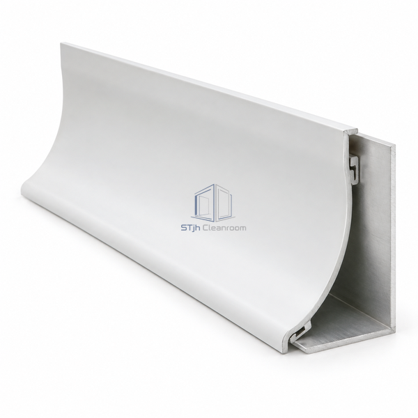 STJH 50 mm painted aluminum cove facing and 6063 backing angle with full profile ends on white