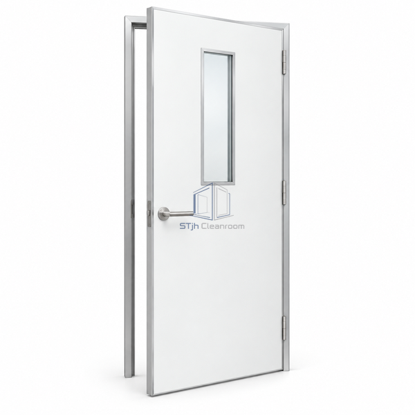 STjh 1200 mm straight-vision aluminum door main view on white, with a broad leaf around a compact rectangular light.