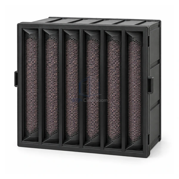 STJH-AMMONIA-AMC-FILTER-592X592X287 full-size black six-cell ammonia AMC filter on a white background