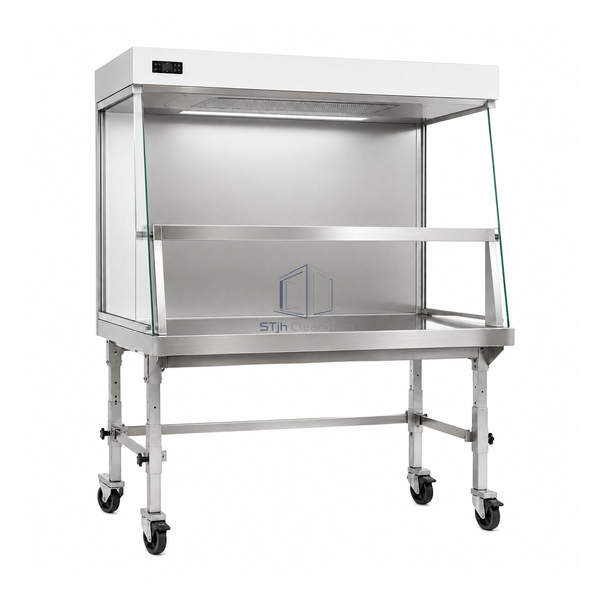 STjh 1500 mm rat cage changing station with tall front access opening, glass side panels and adjustable wheeled stand
