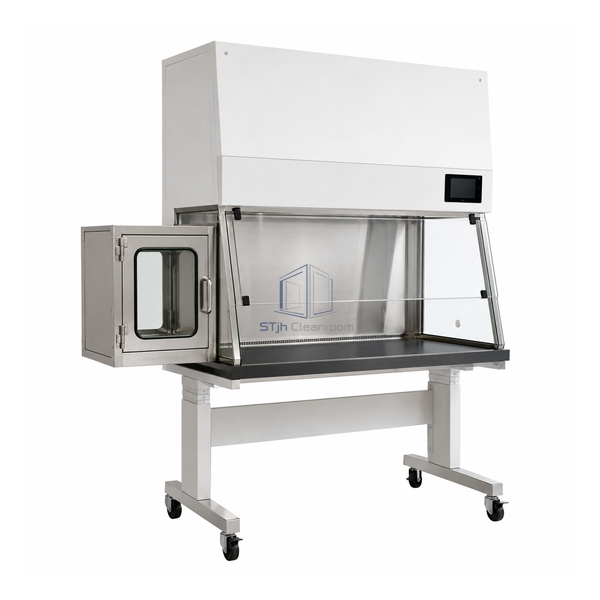 STjh animal reception station with a short single-door side transfer chamber and slanted viewing sash