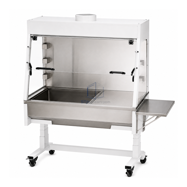 STjh 1527 mm rat transfer station with a large clean-side deep well and supported folding collection shelf