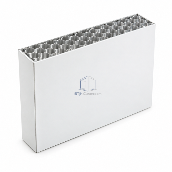 STJH-ANTIBACTERIAL-COATED-CLEANROOM-WALL-PANEL-ALHC-75 silver-ion coated aluminum honeycomb panel on white background