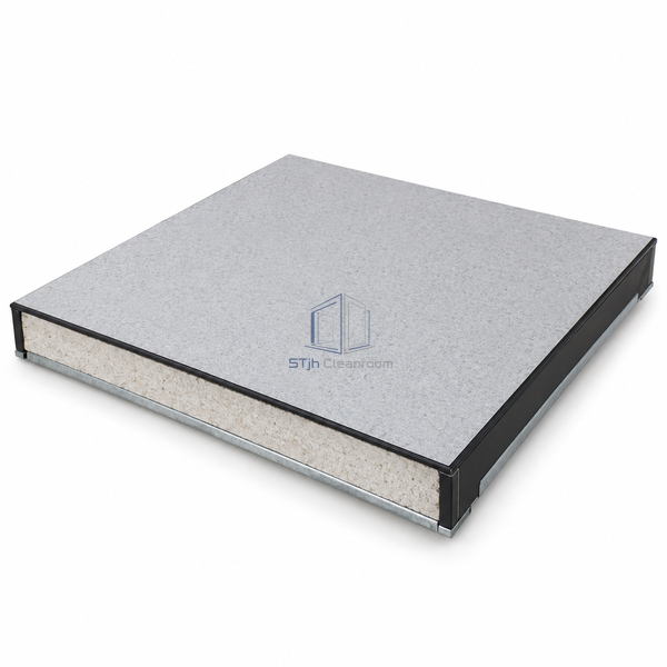 STJH calcium-sulphate HPL raised-access panel shown complete with laminate surface and separate dark edge band on white
