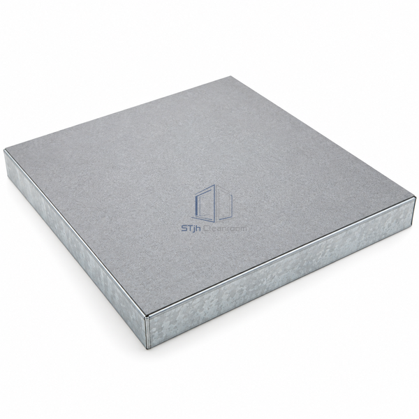 STJH encapsulated calcium-sulphate HPL access-floor panel shown complete with laminate face and folded steel edges on white