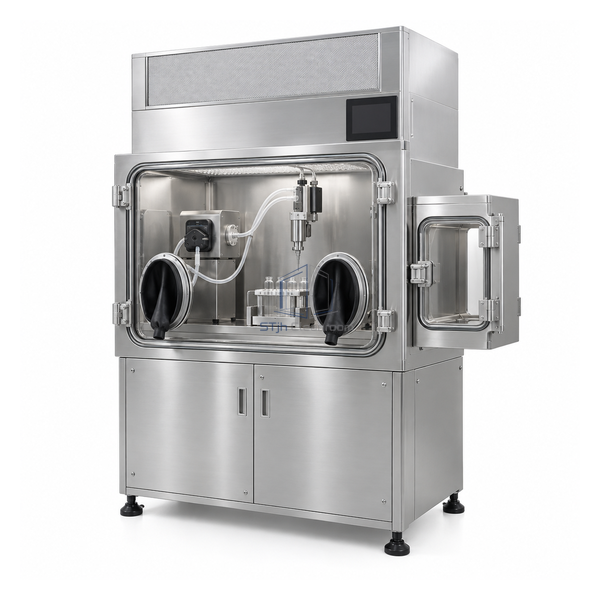 STjh closed-vial aseptic filling isolator with a compact filling mechanism