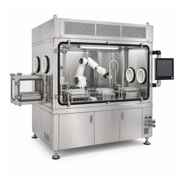 STjh robotic 500-vial filling isolator with an enclosed robotic processing arm