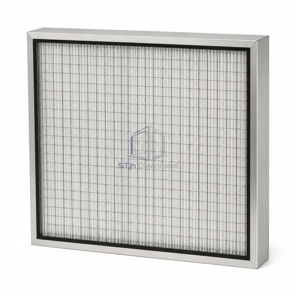 STJH-ATEX-HEPA-H14-610X610X70 slim aluminum HEPA panel with a square stainless protective grid