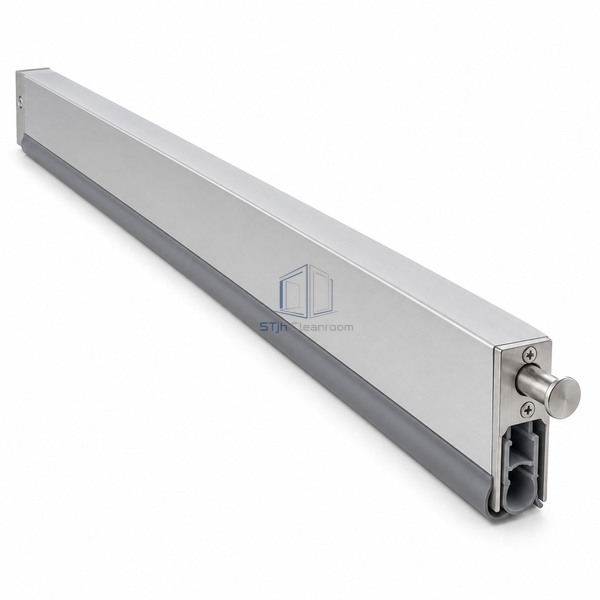 STJH heavy-duty drop seal with substantial aluminum carrier and gray dual gasket on white.