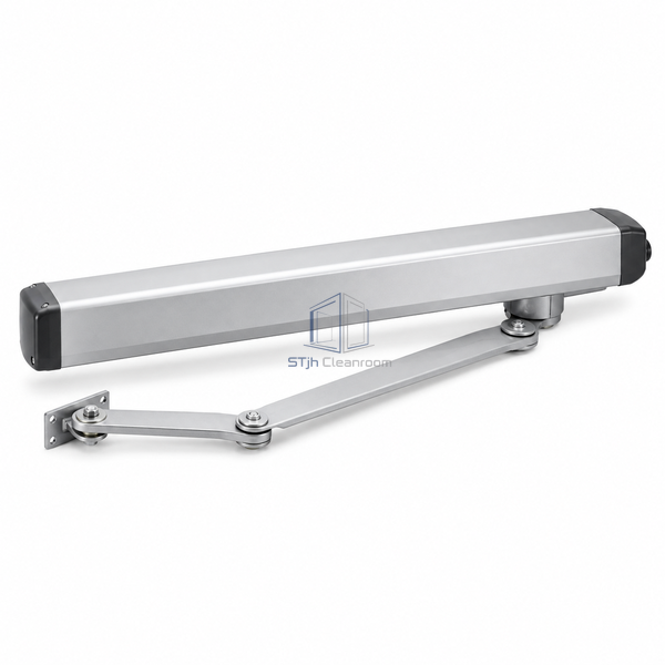 STJH heavy-duty spring-return operator with robust articulated arm displayed on white.