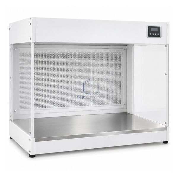 STjh compact 3 foot benchtop horizontal laminar-flow hood with rear HEPA panel and clear side walls