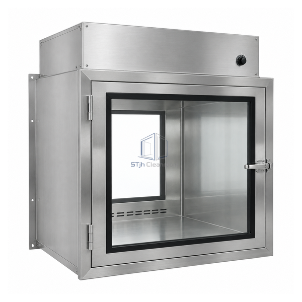 STjh 914 mm recirculating HEPA pass box with a large glazed chamber and compact upper blower housing