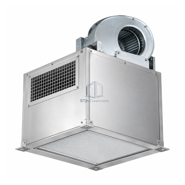 STjh compact 680 mm square blower-filter unit with top sirocco blower and complete stainless casing