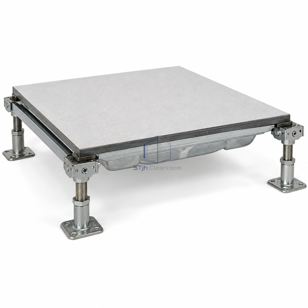 STJH 1500 lb cement-filled steel access-floor panel shown complete with flat top and formed steel underside edge on white