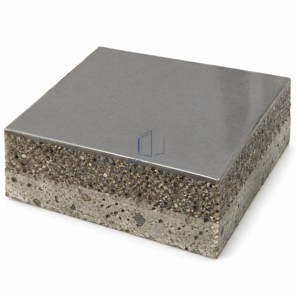 STJH SCREED-46MM flooring sample with a sealed textured novolac face above a thick epoxy mortar edge on white