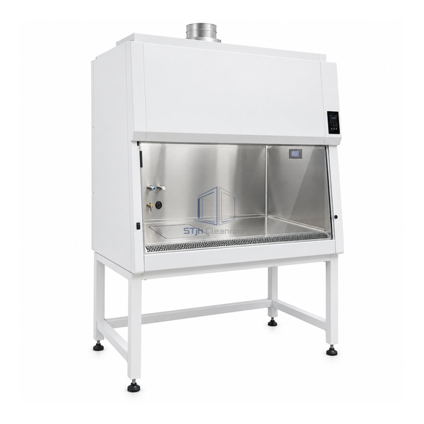 STjh 1200 mm temperature-controlled Type B2 cabinet with a rectangular left work-surface zone and service fittings