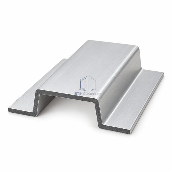 STJH-CLEANROOM-ALUMINUM-PROFILE-OMEGA30X9 shallow Omega aluminum extrusion on a white background