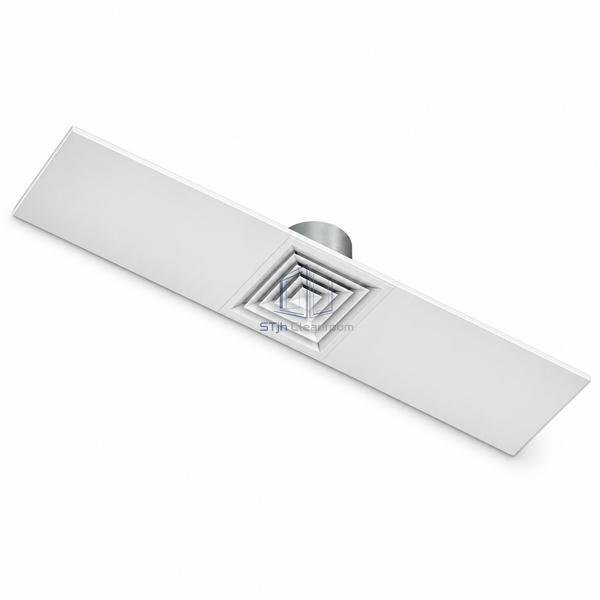 STJH-CLEANROOM-CEILING-AIR-DIFFUSER-1200X300 white-background main view of long panel with localized square cone outlet