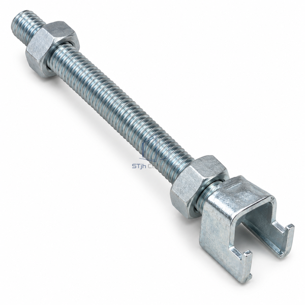 STJH-CLEANROOM-CEILING-SUSPENSION-ROD-3P8-DIRECT heavy threaded steel hanger with direct connector on a white background