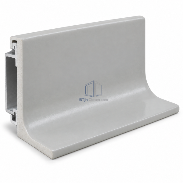 STJH-CLEANROOM-COVE-BASE-SKIRTING-H64-EPOXY resin-finished base profile with exposed cut end on a white background
