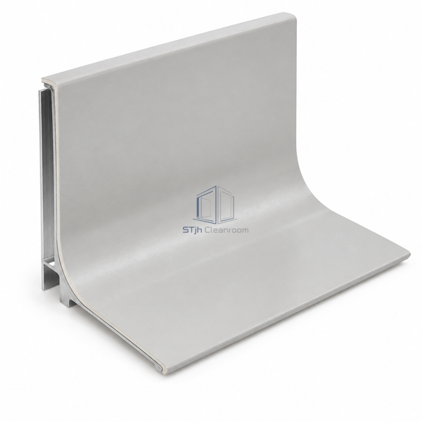 STJH-CLEANROOM-COVE-BASE-SKIRTING-R60-PVC PVC-clad rounded base with aluminum support on a white background