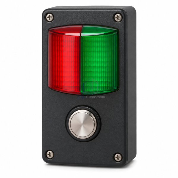 STJH red-green indicator with an integrated request button shown on white.