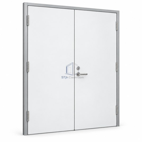STjh 1500 mm double equipment access door with white steel leaves and a reinforced frame on white.