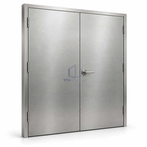 STjh 1800 mm stainless equipment door with broad paired leaves and reinforced frame against a white background.