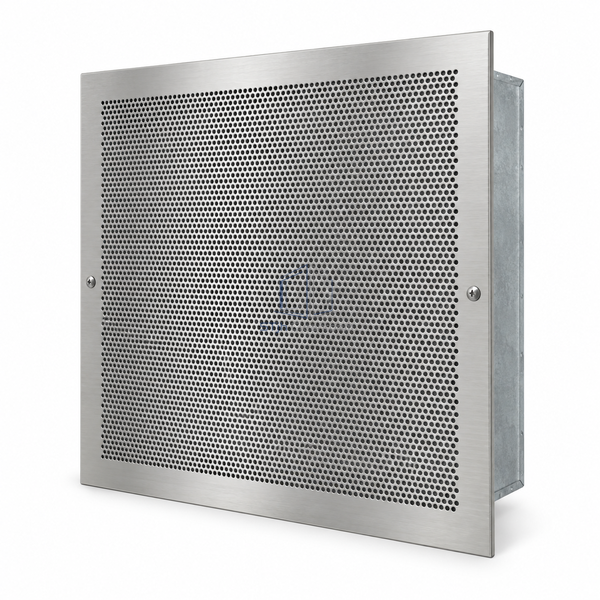 STJH-CLEANROOM-EXHAUST-AIR-GRILLE-600X600 white-background main view of broad perforated stainless panel and folded frame