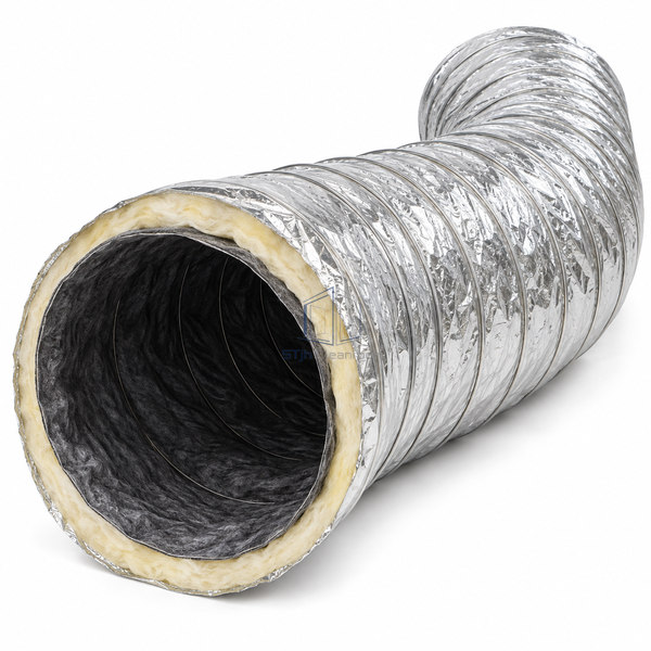 STJH-CLEANROOM-FLEXIBLE-AIR-DUCT-DN300-R8 white-background main view of large-bore insulated flexible duct
