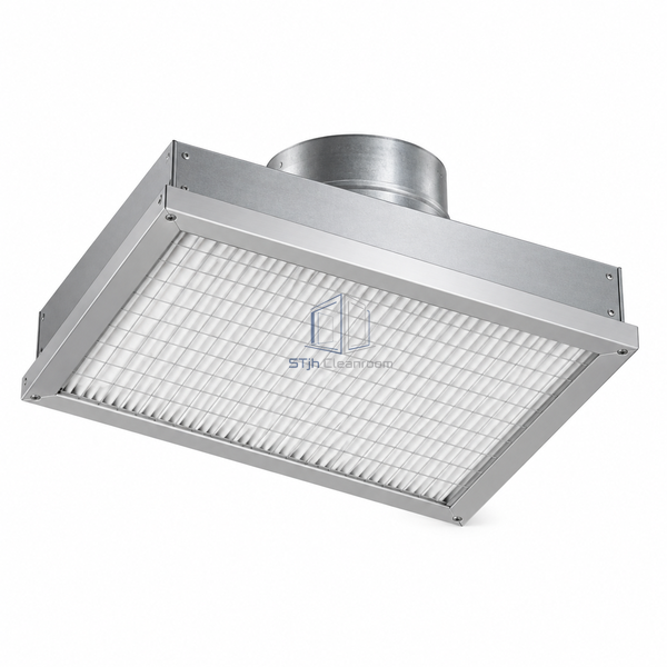 STJH-CLEANROOM-HEPA-SUPPLY-AIR-TERMINAL-610X610-600 white-background main view of shallow square filter module