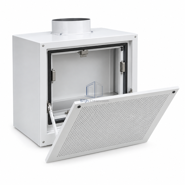 STJH-CLEANROOM-HEPA-TERMINAL-HOUSING-305X305 white-background main view of compact housing and filter retention frame